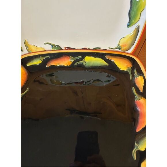 Clay Art Caliente Hand Painted StoneLite Serving Dishes Square Set Of 2 11” (847 - Picture 3 of 14